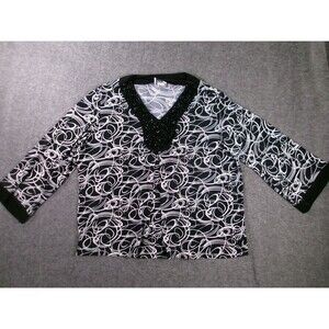 Vintage Spoiled Rotten Top Women 1X Black White Beaded Stretch Knit USA Made 80s